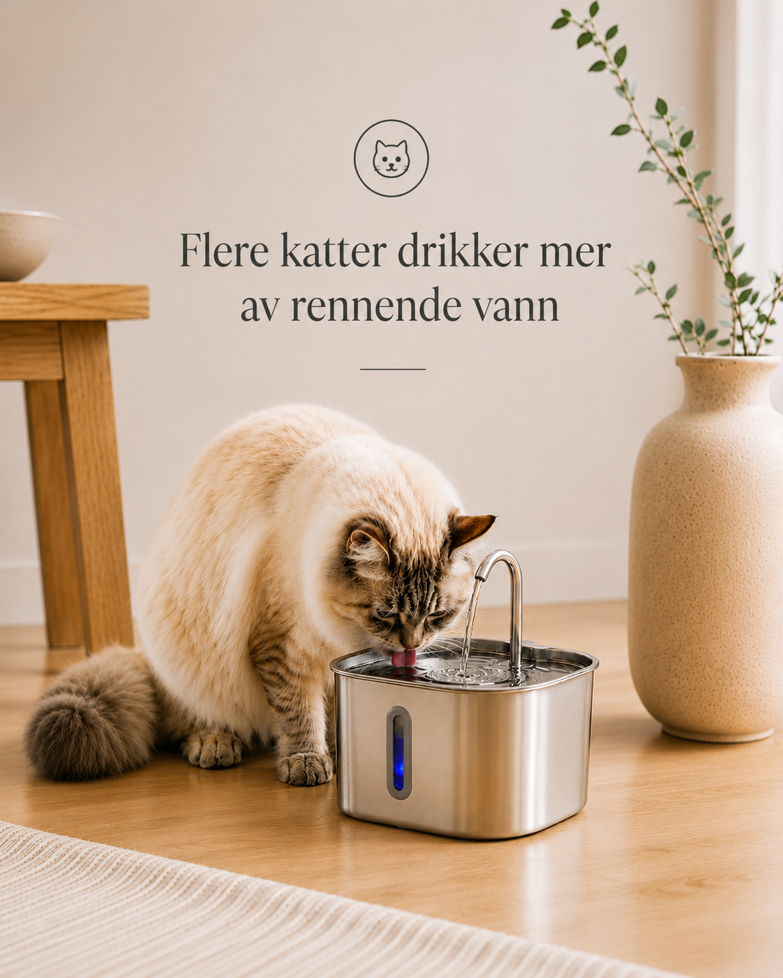 Smart Stainless Steel Pet Water Fountain 2.2L